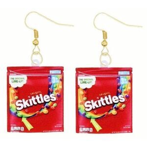 NEW Skittles Original Candy Bag Colorful Dangle Hook Earrings